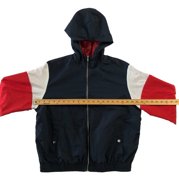 H&M Divided Mens M Full Zip Blue Red White Hooded Full Zip Windbreaker Jacket - Picture 3 of 7